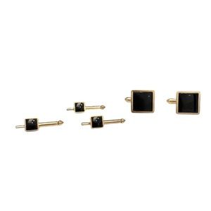 VINTAGE SWANK GOLD TONE & BLACK ENAMEL SQUARE CUFFLINKS & SHIRT STUDS
